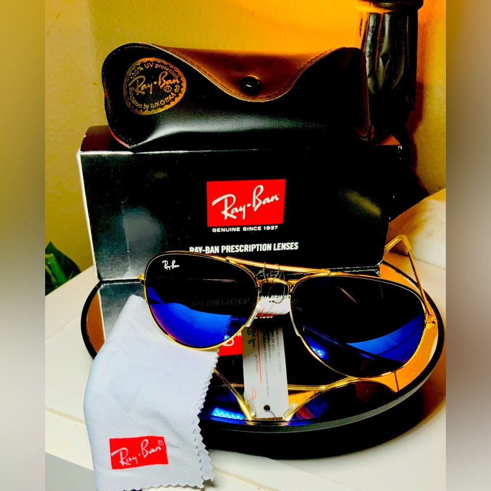 ️‍”HOST PICK” Ray Ban RB3025 Aviator Gold Blue Lens Sunglasses NWT🔥